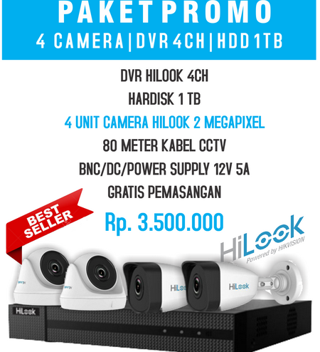 PAKET CCTV 4 KAMERA HILOOK 2MP